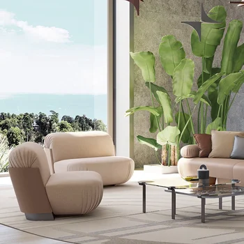 Итальянский роскошный кожаный диван-кресло в простой гостиной, высококлассное постмодернистское кресло для отдыха, диван-кресло Изображение