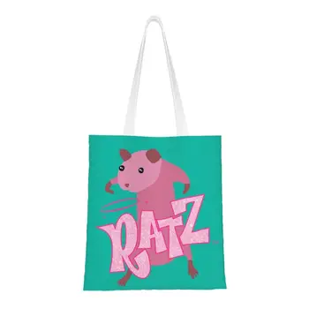 Милые блестящие сумки для покупок Ratz Pink с принтом, моющиеся холщовые сумки для покупок через плечо, мультяшная сумка из манги и аниме Изображение
