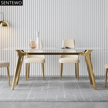Итальянский стол из каменной плиты для столовой, обеденный стул с основанием из углеродистой Стали, стол из искусственного Мрамора, домашняя мебель comedores de 6 sillas Изображение