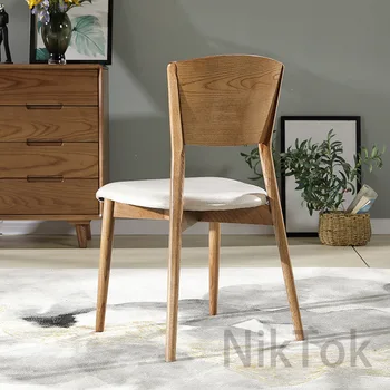 Обеденные стулья из массива дерева в скандинавском стиле для столовой, современный минималистичный дизайнерский обеденный стул со спинкой, ресторан L Изображение