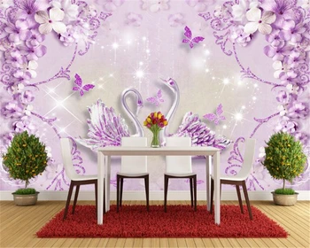 beibehang Interior senior 3d обои благородный великолепный фиолетовый Европейский стиль трехмерный лебедь ТВ фон papel de parede Изображение