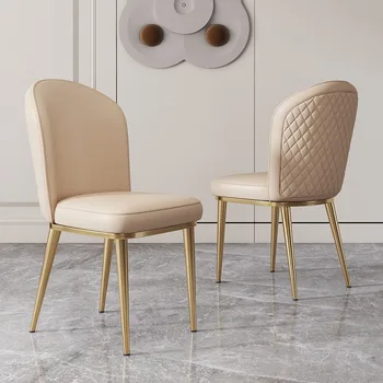 Кухонный стул с золотыми Ножками, Обеденный стул из скандинавской искусственной кожи, Удобный Туалетный стул для гостиной, Металлический Декор для гостиной Изображение