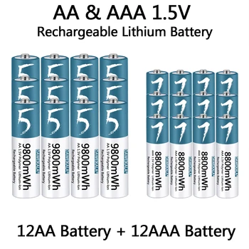 Аккумулятор AA / AAA 1,5 В Перезаряжаемый полимерный литий-ионный аккумулятор AA / AAA Аккумулятор для мыши с дистанционным управлением, маленький вентилятор, Электрическая игрушка Изображение
