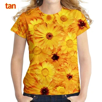 Новая модная женская футболка с 3D-принтом в цветочек, повседневная крутая футболка с короткими рукавами Изображение
