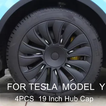 4 шт./компл. для Tesla Model Y 19-дюймовая крышка ступицы, оригинальная автомобильная сменная крышка колеса, автомобильная крышка ступицы, аксессуары для полного покрытия Изображение