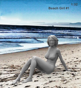 Неокрашенный комплект 1/32 Летняя пляжная девушка сидит на одной фигурке Миниатюрная фигурка из смолы для гаража Изображение