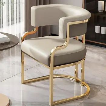 Роскошный металлический стул для столовой С подлокотником, современный барный стул, комплект стульев, Кожаные шезлонги для отдыха, мебель для гостиной, мебель для квартиры Изображение