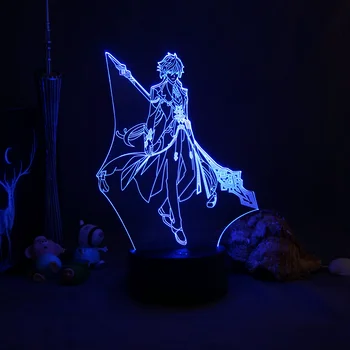 Genshin Impact 3D Night Light Иллюзионная Лампа Горячая Игра Свет для Декора Спальни Светодиодный Свет Атмосфера Прикроватные Ночные Лампы Детский Подарок Изображение