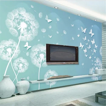 3D-обои wellyu на заказ, крупномасштабная фреска, стильные простые обои для ТВ с объемной бабочкой в виде одуванчика Изображение