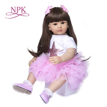 NPK 60 СМ кукла для маленьких девочек Мягкая силиконовая ткань для тела Реалистичная кукла Bebe Reborn Boneca Reborn для маленьких девочек кукла ручной работы Изображение