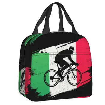 Винтажный Дорожный велосипедист с ланч-боксом под флаг Италии для женщин, горный велосипед, термоохладитель, сумка для ланча с изоляцией для еды, Дети, школьники Изображение