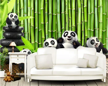 Обои на заказ, Зеленый бамбуковый лес, Милая Панда, 3D Гостиная, спальня, диван, ТВ, фон, Декоративная роспись стен, Фотообои Изображение