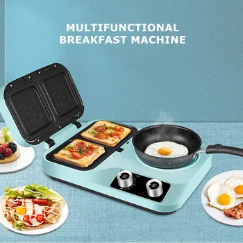 Многофункциональная вафельница, машина для приготовления завтрака, сэндвичница, Небольшая бытовая машина для выпечки вафель и тостов, машина для выпечки хлеба, машина для завтрака Изображение