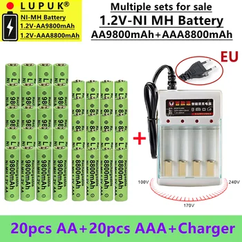 LUPUK - Новая аккумуляторная батарея большой емкости 1,2 Вольта типа АА, NI MH аккумулятор, AA9800 мАч + AAA8800 мАч, продается с комплектом зарядного устройства Изображение