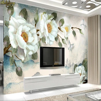 beibehang Пользовательские фотообои фрески ручная роспись маслом цветы пиона Европейский стиль обои papel de parede обои для стен Изображение