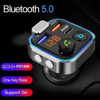 Автомобильный Громкой связи Bluetooth 5,0 FM-передатчик Автомобильный Комплект MP3-Модулятор Плеер Аудиоприемник Громкой связи QC3.0 18 Вт 2 USB Быстрое Зарядное устройство Изображение