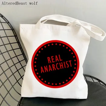 Женская сумка для покупок, сумка с принтом Настоящего Анархиста, сумка для покупок в стиле Харадзюку, Холщовая сумка для покупок, сумка для девочек, сумка-тоут, Женская сумка на плечо Изображение