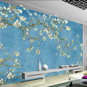 Обои beibehang на заказ, 3d фреска, европейская синяя картина маслом, цветок магнолии, фоновая стена, гостиная, спальня, 3D обои Изображение