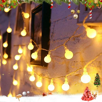 Рождественские 5 М, 10 м, 20 м гирлянды с шариками, светодиодные гирлянды, светильники для дома, праздничной вечеринки, спальни, свадебного украшения, освещения в помещении Изображение
