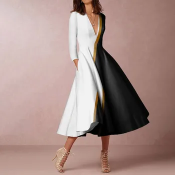 Платья для женщин 2023 Элегантное элегантное платье со шлейфом с V-образным вырезом и длинными рукавами, летняя женская одежда Vestidos De Novia Платье Женское Изображение