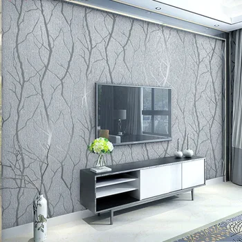 Толстые серые Бархатные 3D Обои Для стен спальни, Гостиной, обои с тиснением в виде ветвей деревьев, домашний декор Изображение