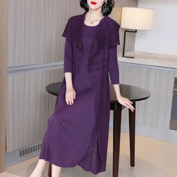 Высококачественное весенне-летнее длинное платье из двух предметов, женские темно-фиолетовые свободные облегающие платья большого размера, Vestidos, женская одежда Изображение