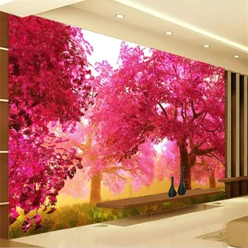 beibehang papel de parede Обои на заказ 3d фреска розовое вишневое дерево трава ТВ фон украшение стен живопись 3D обои Изображение