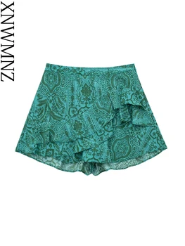 XNWMNZ 2023, женская модная короткая юбка с рюшами, женский стиль для отдыха, Высокая талия, молния сзади, шикарная женская юбка Изображение