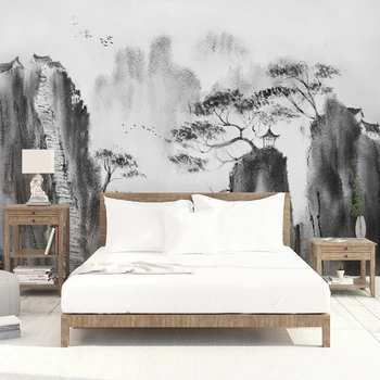 Обои на заказ, китайский абстрактный черно-белый пейзаж, Лесное искусство, гостиная, диван, ТВ, фон, настенная роспись для внутреннего декора Изображение