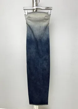 Сексуальная джинсовая юбка Spice Girl с разрезом, платье ниша 2023, новая плетеная темпераментная упаковка, модная юбка Изображение