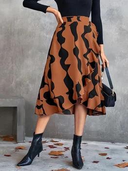 Женская юбка LiTi Temperament с цветочным рисунком, леопардовая новая юбка с высокой талией Изображение
