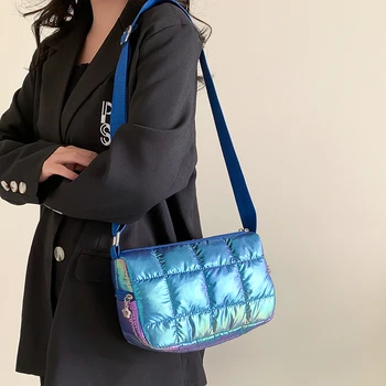 Модная маленькая женская сумка через плечо в стеганую клетку, простые сумки через плечо для женщин, тренд 2023, вместительная сумка с подкладкой Изображение