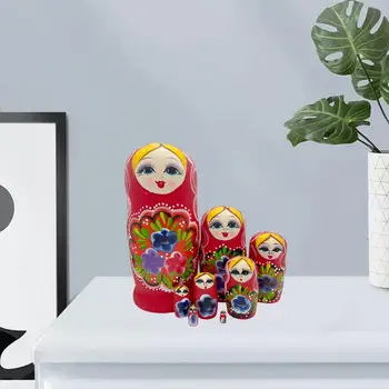 8x Матрешки, русские куклы с мультяшным рисунком, украшения для кафе, спальни, дома Изображение