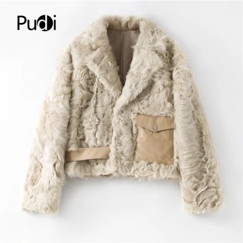 Женская зимняя теплая шуба из натурального овечьего меха Pudi, пальто для отдыха, женская куртка из овечьей шкуры, костюм из натуральной кожи, одежда B401702 Изображение