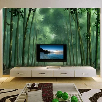 beibehang Пользовательские обои 3D фреска ручная роспись HD бамбук зеленый ТВ фон стены papel de parede пейзаж 3D обои фреска Изображение