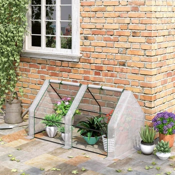 Портативная мини-теплица для сада на открытом воздухе с большими дверцами на молнии и полиэтиленовым покрытием для воды / УФ, 6 'x 3 ' x 3' Изображение