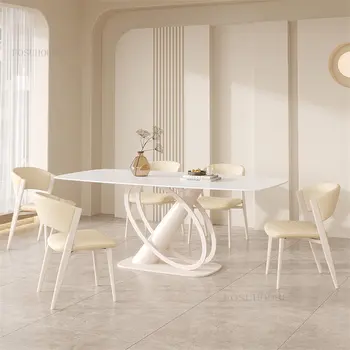 Современные минималистичные обеденные столы из шифера для столовой мебели в маленькой квартире в итальянском кремовом стиле, обеденный стол и стул в комплекте Изображение