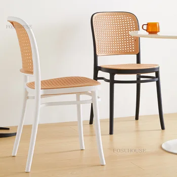 Обеденные стулья из ротанга в стиле ретро, Роскошный Индивидуальный обеденный стул для столовой, Устойчивый обеденный стул для отдыха на открытом воздухе во внутреннем дворе Изображение