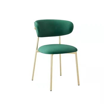 Современный обеденный стул с металлической обивкой, кухонный бархатный, экономящий пространство шезлонг с низкой спинкой, салонный стиль, мебель Silla Comedor Изображение
