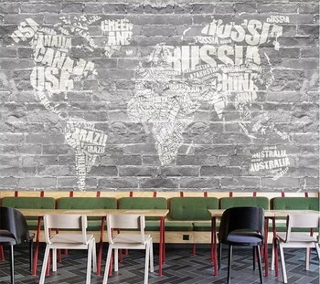 wellyu Пользовательские обои Европейская 3D цементная кирпичная стена Английское изображение карты мира ТВ фон стены papel de parede 3d обои Изображение