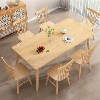 Минималистичный Обеденный стол в скандинавском стиле, Деревянные Игры, Письменный Обеденный стол для завтрака, Прямоугольная Кухонная мебель из массива Дерева Изображение