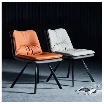 Роскошный обеденный стул из двухслойной ткани Nordic, Современный Простой обеденный стул со спинкой, шезлонги на ножках из углеродистой стали, Салонная мебель для дома, FGM Изображение