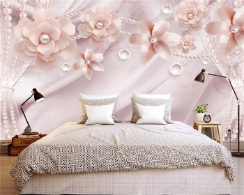 Европейский романтический средиземноморский стиль, розовые жемчужные цветы, роскошная гостиная, спальня, фон для домашнего декора, настенные росписи. обои Изображение