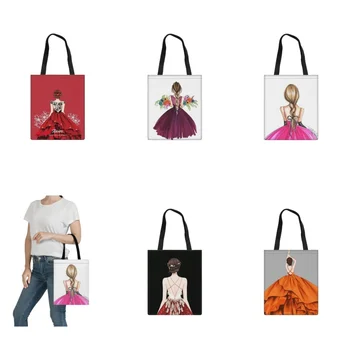 Элегантная женская холщовая сумка-мессенджер для покупок с принтом, женские дизайнерские пляжные сумки многоразового использования, набор для студенческих книг, Тканевая упаковка Изображение