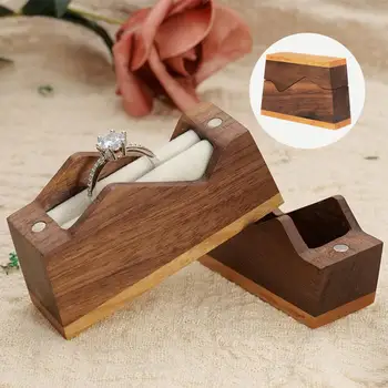 Коробка для колец в форме горы, без заусенцев, удобная в переноске, Многоцелевая Портативная Деревянная коробка для обручальных колец, футляр для свадебных колец Изображение