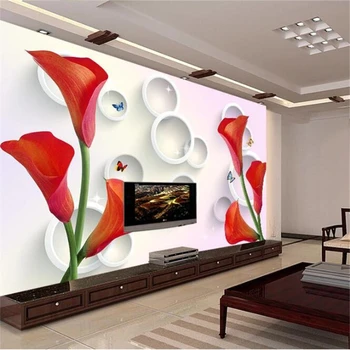 beibehang Пользовательские обои 3d фреска круг калла бабочка ТВ фон стены дома и богатая простая 3D коробка калла лилия обои Изображение