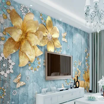 изготовленная на заказ большая фреска wellyu 3d, роскошные золотые украшения, цветы, средиземноморский европейский фон для телевизора, экологические обои Изображение
