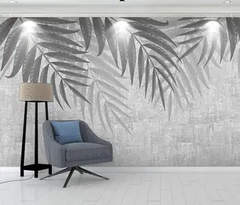 Изготовленные на заказ скандинавские серые фотообои с листьями тропических растений для настенной росписи спальни, 3D-арт Обои для дивана в гостиной Изображение