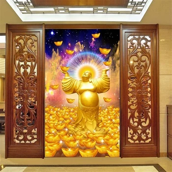wellyu Пользовательские обои 3D фотообои обои Fortune Фортуна Будды Майтрейи Китайские застекленные входные обои 3d papel de parede Изображение