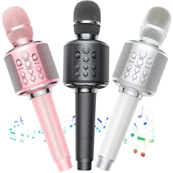 Караоке-микрофон, Беспроводная портативная домашняя певческая машина Bluetooth с функцией записи дуэтного пения, воспроизведения реверберации для взрослых/детей, подарочный динамик Изображение